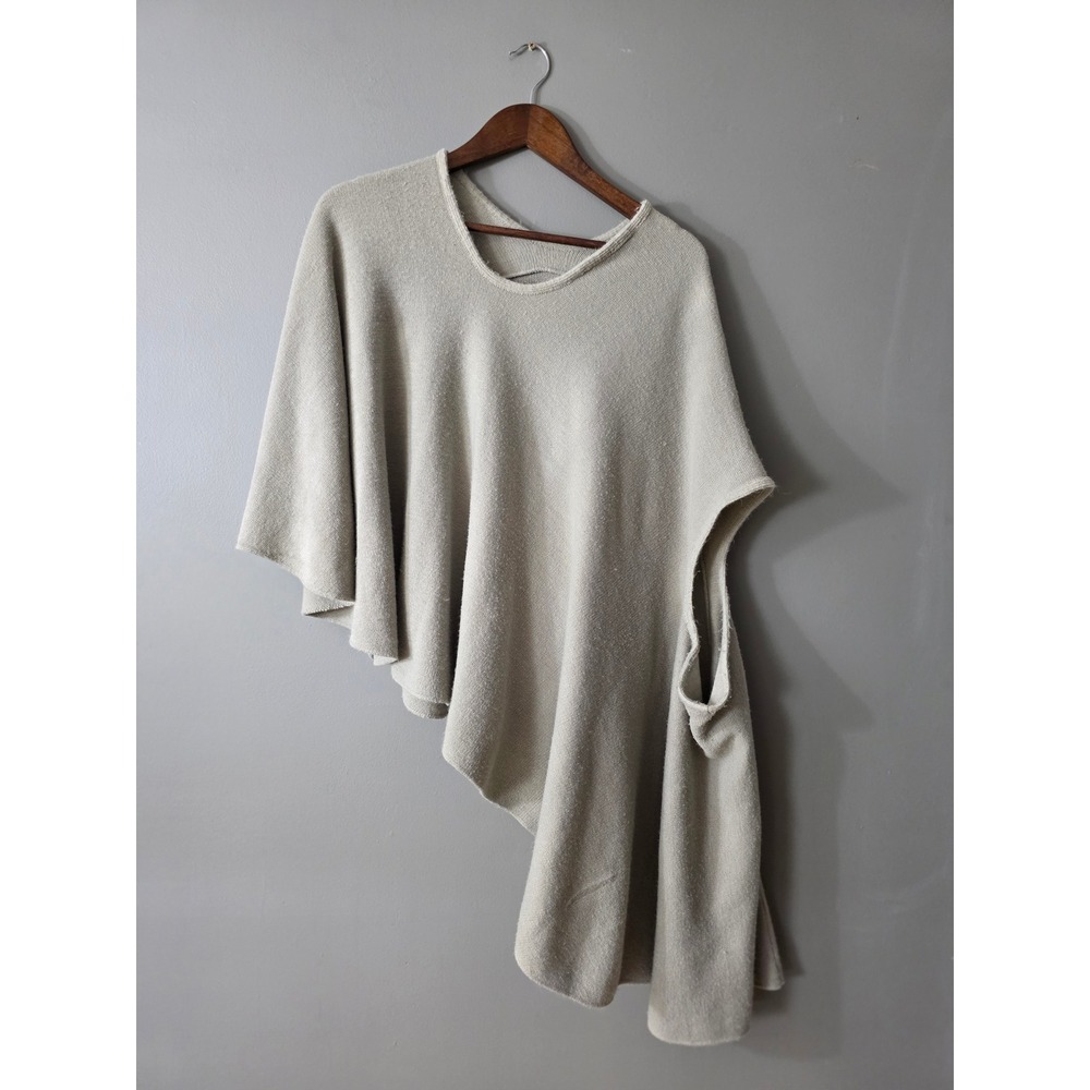 Look Asymmetrical Knit Poncho Light Sage Green One Size Draped Handkerchief Hem